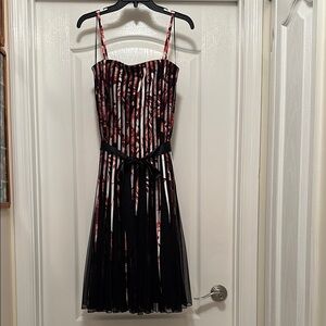 Black and Pink Striped Knee-Length Cocktail Dress